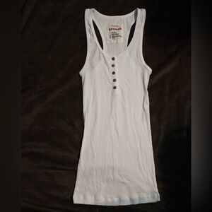 Zenana Outfitters White Ribbed Henley Tank with Button Front